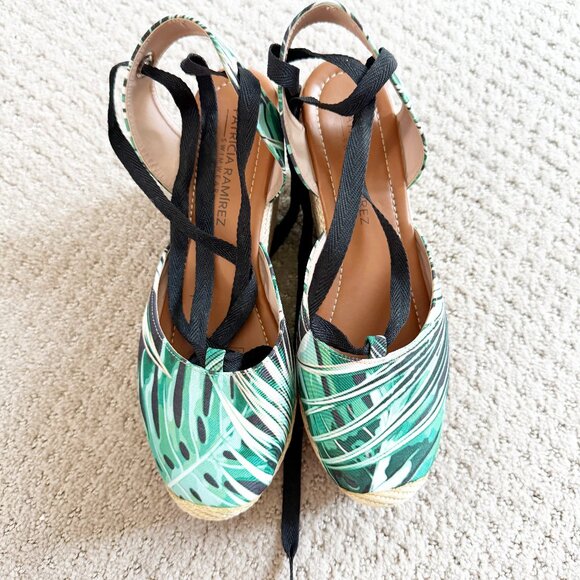 PATRICIA RAMIREZ SWIMWEAR PALM LEAF Ankle Wrap Platform Espadrille Sandal - Picture 3 of 12